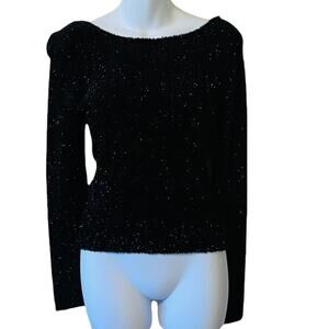 Cache Y2K holiday black Sparkle sheer back sweater